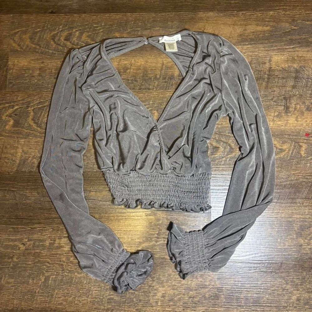 Grey Long Sleeve Top With Ruched Detail